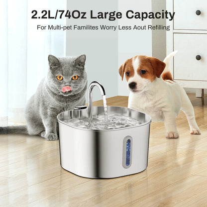 Stainless Steel Cat Water Fountain – 2.2L