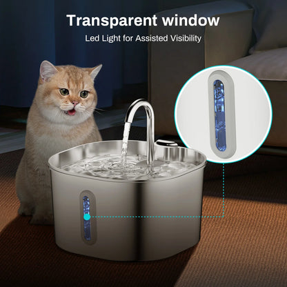 Stainless Steel Cat Water Fountain – 2.2L