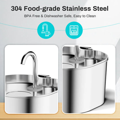 Stainless Steel Cat Water Fountain – 2.2L